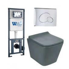 Комплект WeltWasser MARBERG 410 + GELBACH 004 MT-GR + MAR 410 RD инсталляция с унитазом и кнопкой смыва