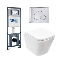 Комплект WeltWasser MARGERG 410 + GELBACH 004 MT-WT + MAR 410 RD инсталляция с унитазом и кнопкой смыва