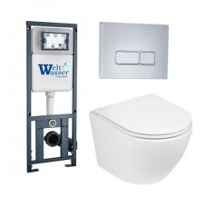 Комплект WeltWasser MARBERG 410 + MERZBACH 004 GL-WT + MAR 410 SE инсталляция с унитазом и кнопкой смыва