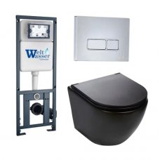 Комплект WeltWasser MARBERG 410 + MERZBACH 004 MT-BL + MAR 410 SE инсталляция с унитазом и кнопкой смыва