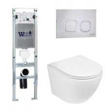 Комплект WeltWasser AMBERG 350 ST + MERZBACH 004 GL-WT + AMBERG RD-MT CR инсталляция с унитазом и кнопкой смыва