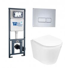 Комплект WeltWasser MARBERG 410 + SALZBACH 004 GL-WT + MAR 410 RD инсталляция с унитазом и кнопкой смыва