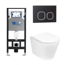Комплект WeltWasser AMBERG 506 + SALZBACH 004 GL-WT + AMBERG RD-BL инсталляция с унитазом и кнопкой смыва