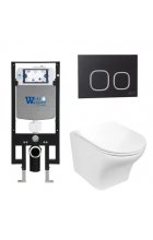 Комплект WeltWasser AMBERG 497 + ODENBACH 004 GL-WT + AMBERG RD-BL инсталляция с унитазом и кнопкой смыва