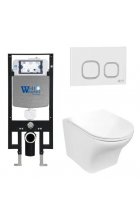 Комплект WeltWasser AMBERG 497 + ODENBACH 004 GL-WT + AMBERG RD-WT инсталляция с унитазом и кнопкой смыва