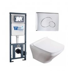 Комплект WeltWasser MARBERG 410 + HOFBACH 004 GL-WT + MAR 410 RD инсталляция с унитазом и кнопкой смыва